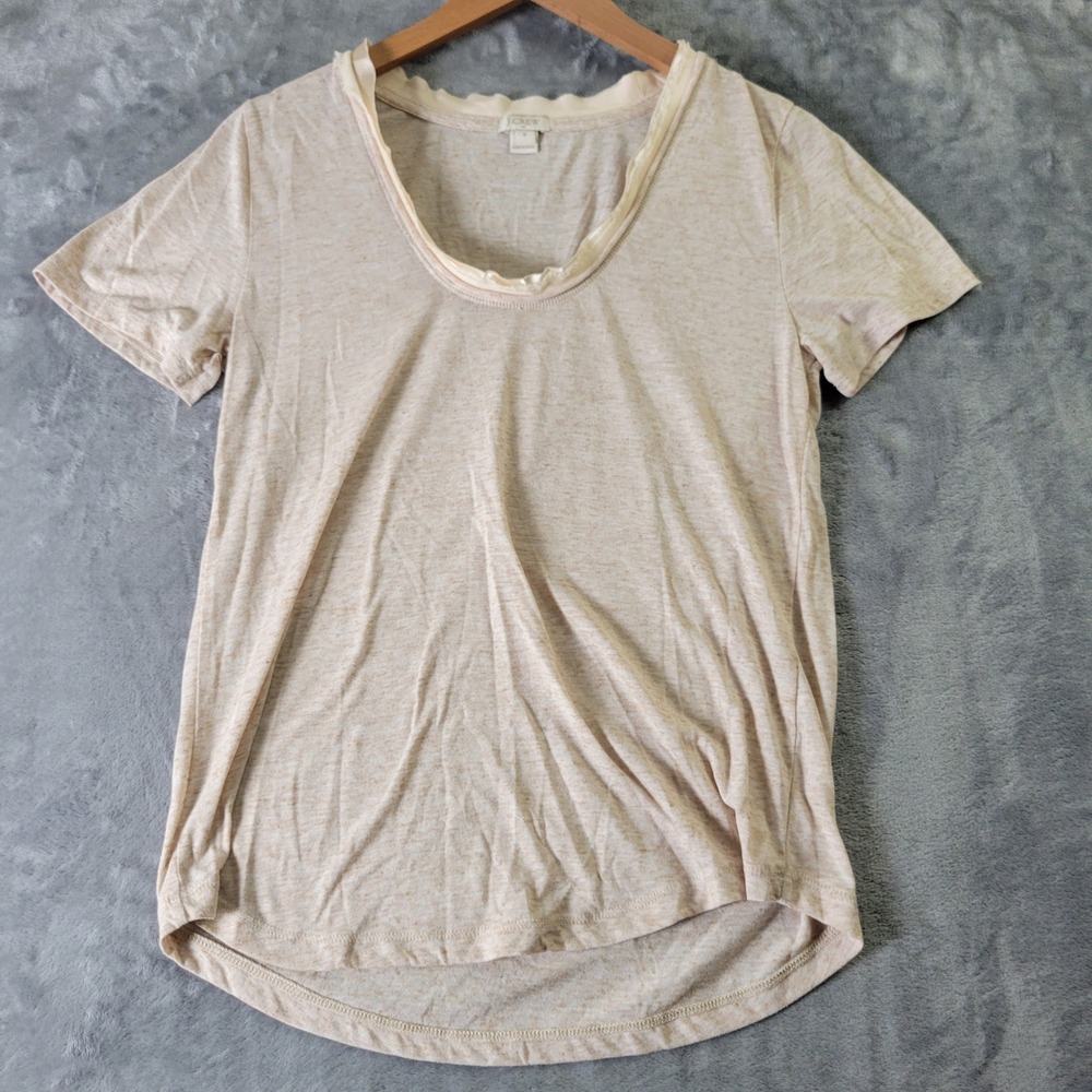 J.Crew Oat Beige Linen Collector Tee Medium Raw Edge Trim Scoop Neck